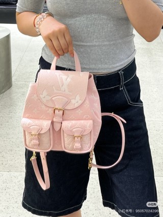Quilted Nylon Backpack with Pockets - Blush Pink view 3