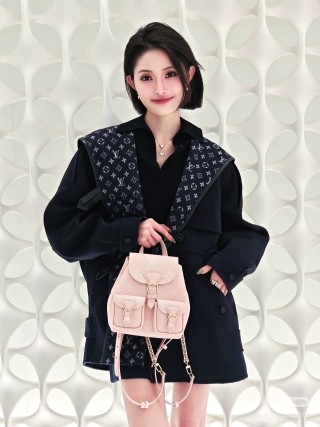 Quilted Nylon Backpack with Pockets - Blush Pink view 5