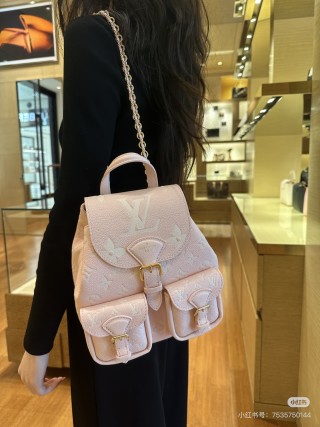 Quilted Nylon Backpack with Pockets - Blush Pink view 6