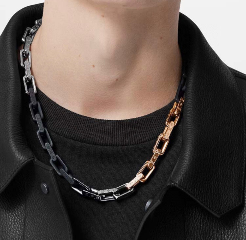 Louis Vuitton LV Monogram Bamboo Chain Necklace Silver & Gold