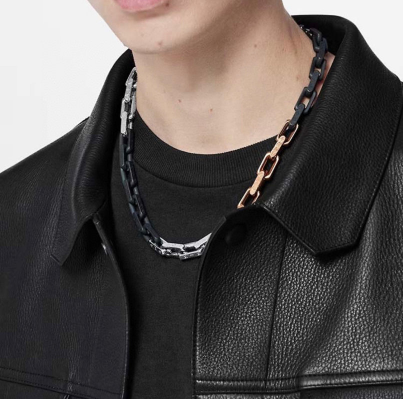 Louis Vuitton LV Monogram Bamboo Chain Necklace Silver & Gold view
