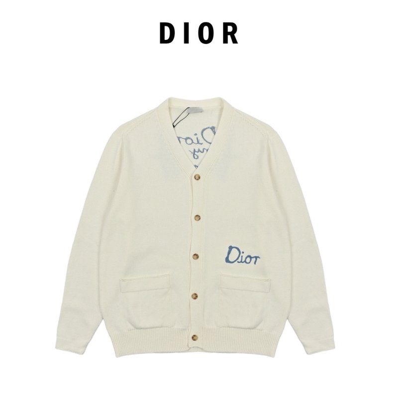 Dior Cream Wool Blend Cardigan with Logo Embroidery view