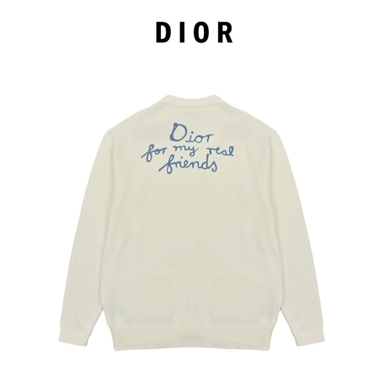 Dior Cream Wool Blend Cardigan with Logo Embroidery view