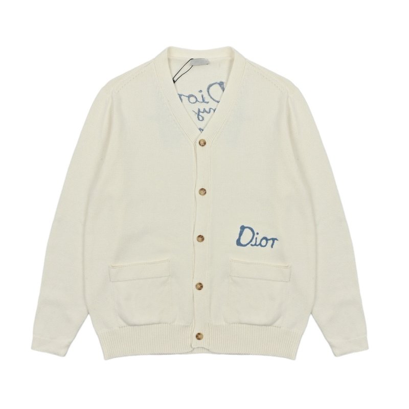 Dior Cream Wool Blend Cardigan with Logo Embroidery view