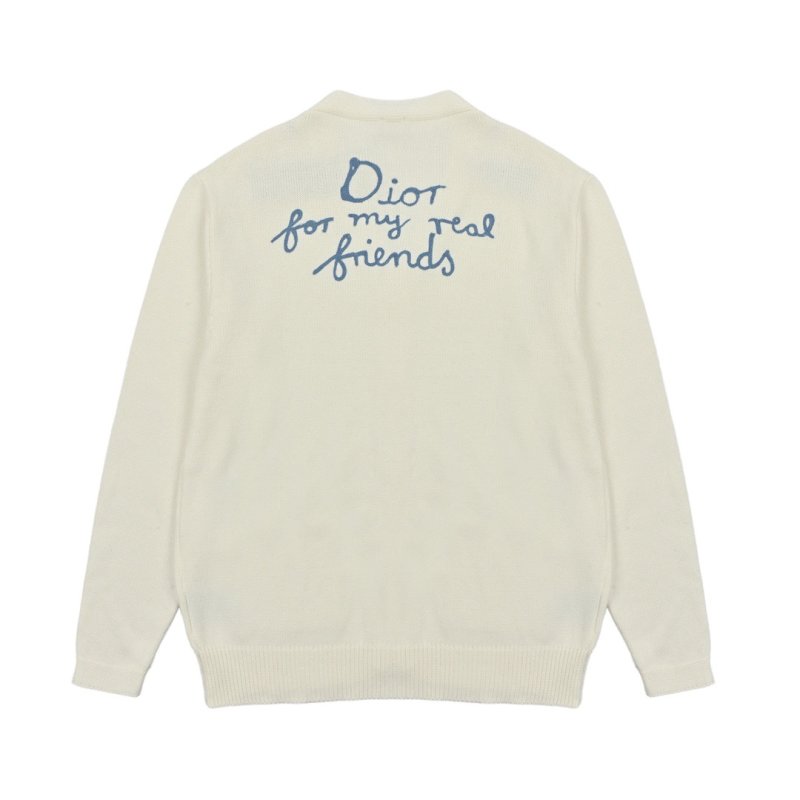Dior Cream Wool Blend Cardigan with Logo Embroidery view