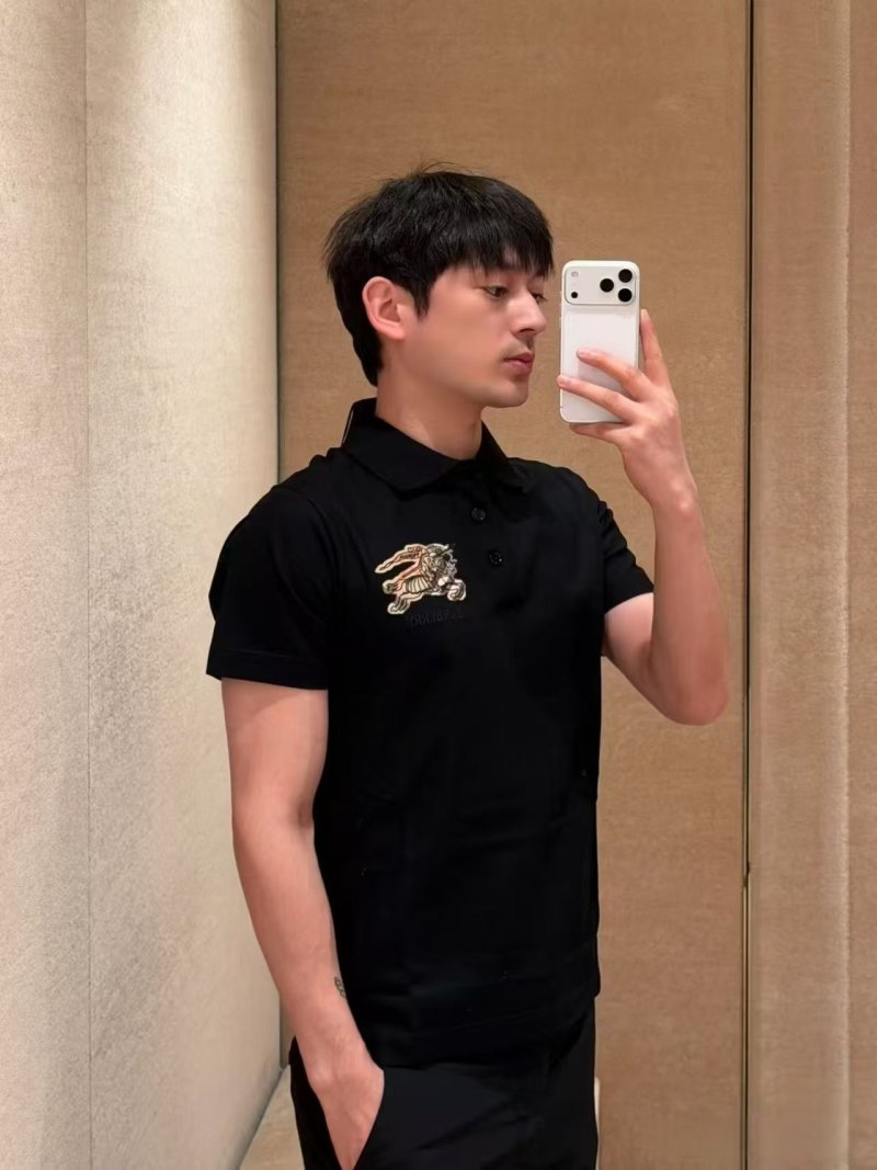 Burberry Equestrian Knight Embroidered Black Polo Shirt view
