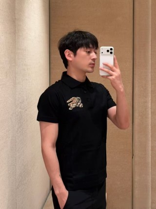 Burberry Equestrian Knight Embroidered Black Polo Shirt view 4