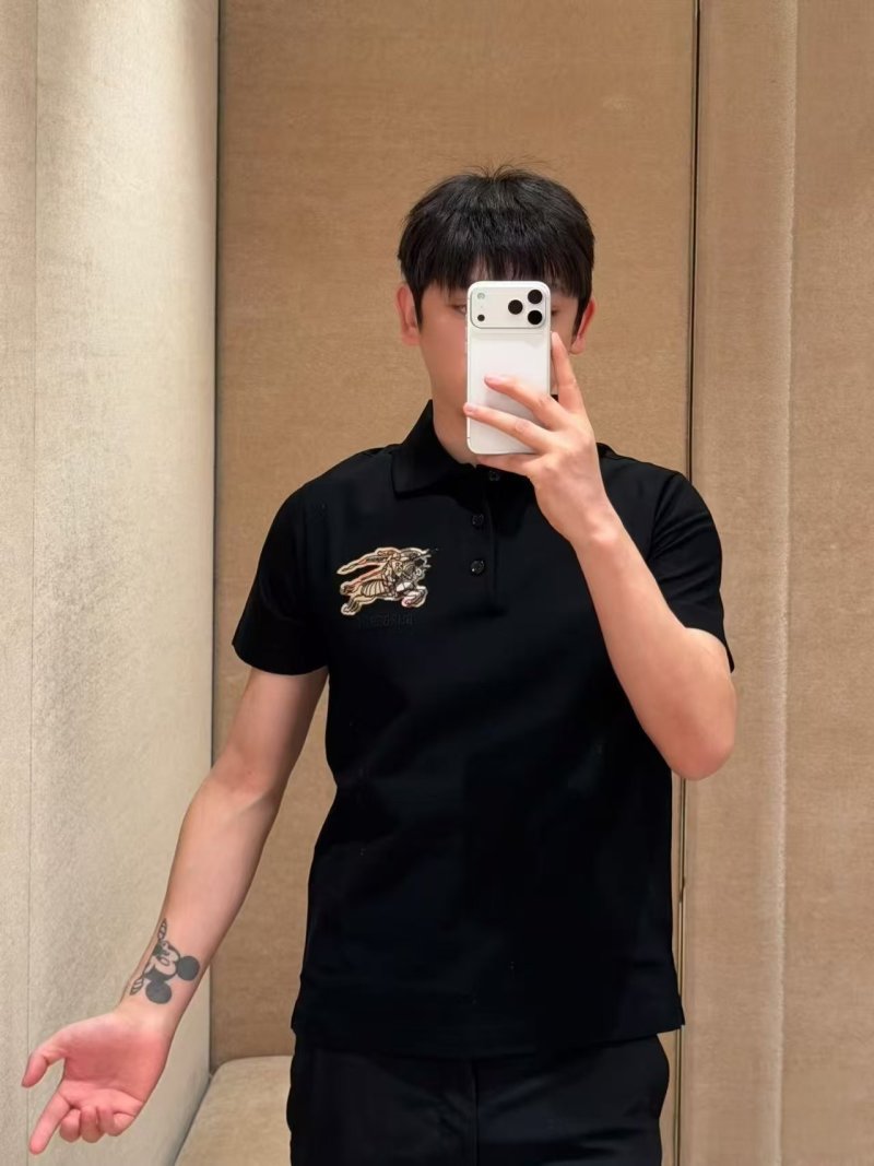 Burberry Equestrian Knight Embroidered Black Polo Shirt view