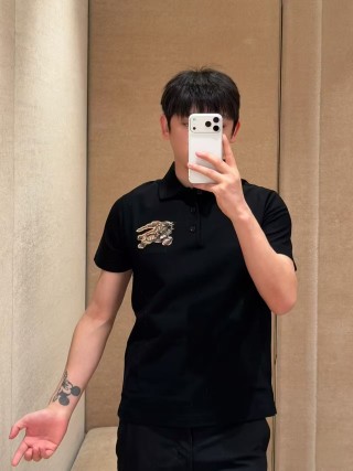 Burberry Equestrian Knight Embroidered Black Polo Shirt view 5