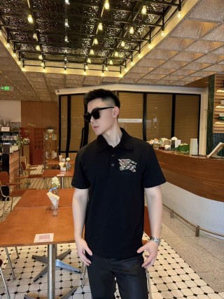 Burberry Equestrian Knight Embroidered Black Polo Shirt view 8