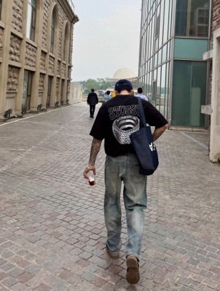 Stüssy Black Tire Graphic Short Sleeve T-Shirt view 3