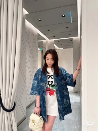 Gucci GG Monogram Denim Short-Sleeve Shirt Blue view 7