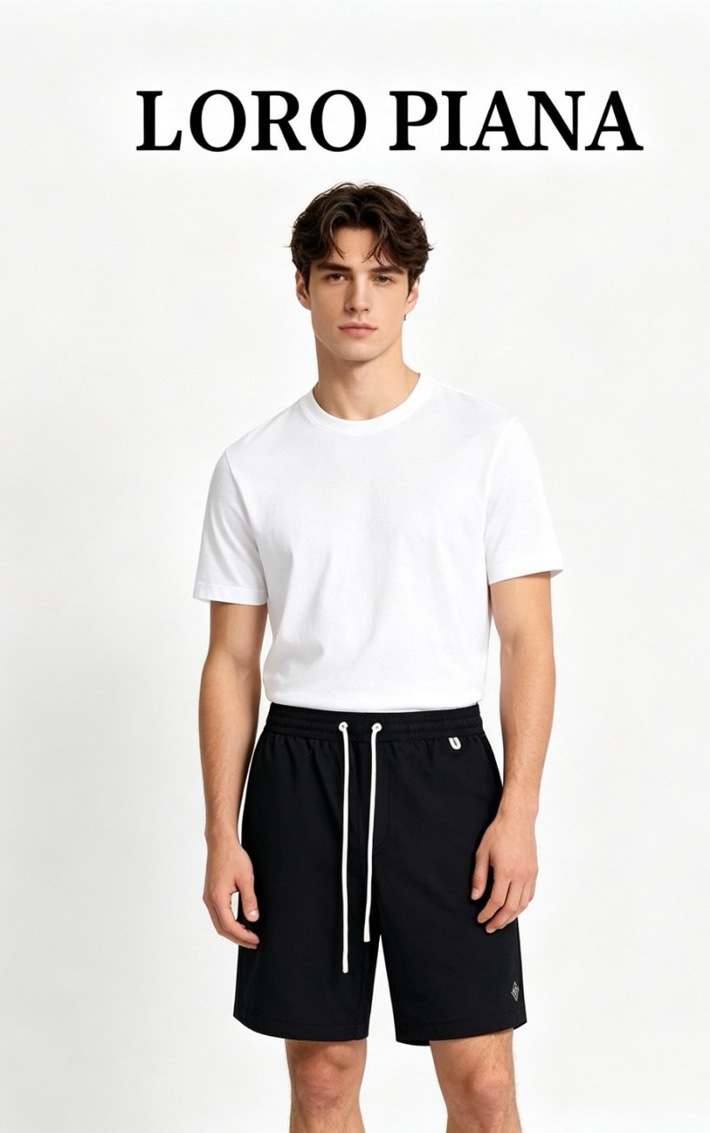 Loro Piana Navy Beach Shorts with Letter Embroidery view