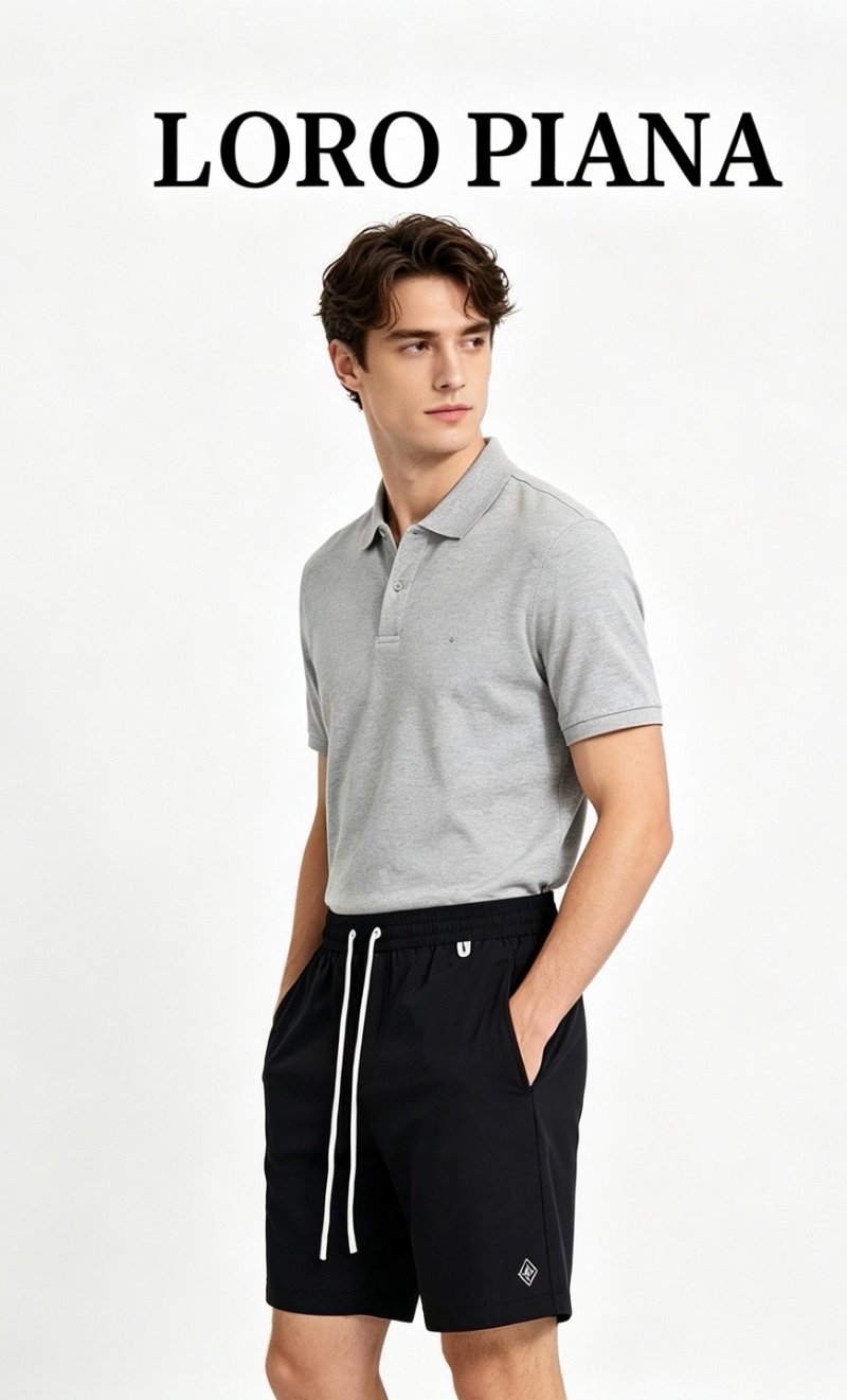Loro Piana Navy Beach Shorts with Letter Embroidery view