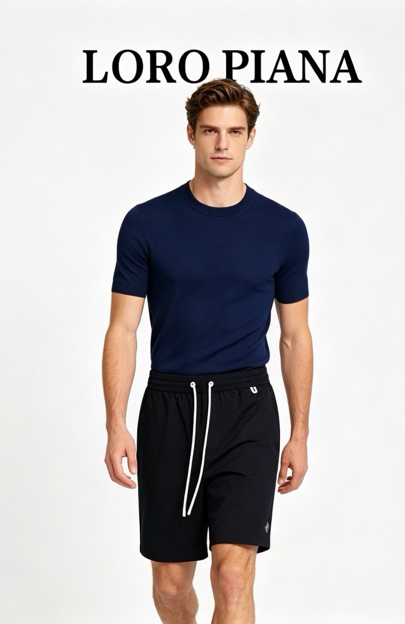 Loro Piana Navy Beach Shorts with Letter Embroidery view