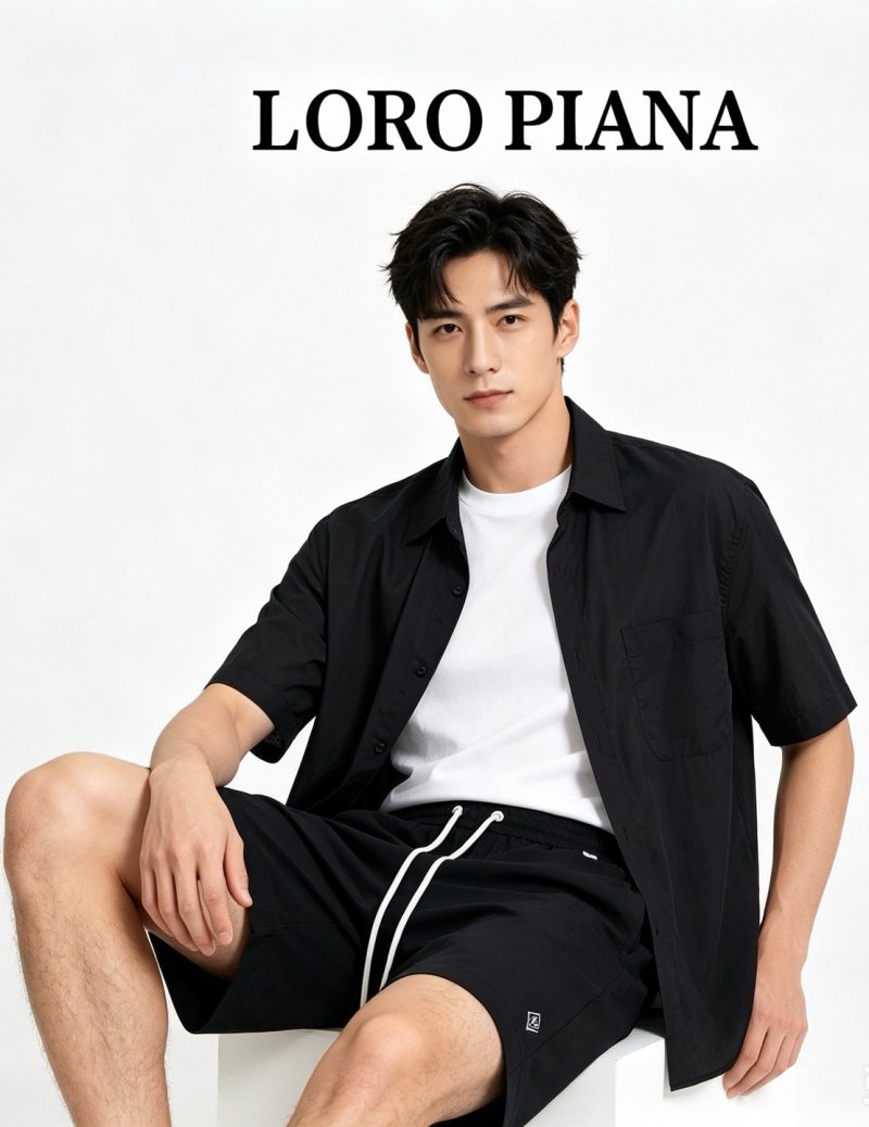 Loro Piana Navy Beach Shorts with Letter Embroidery view