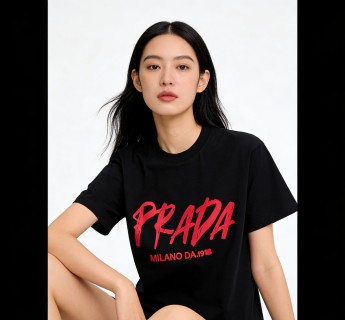 Prada Milano Black T-Shirt Red Logo view 2