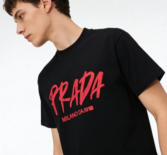 Prada Milano Black T-Shirt Red Logo view 3