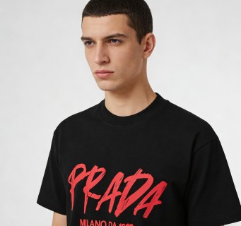Prada Milano Black T-Shirt Red Logo view 4