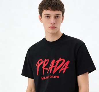 Prada Milano Black T-Shirt Red Logo view 5