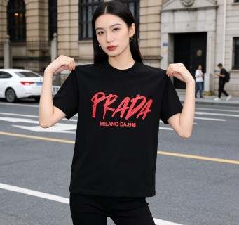 Prada Milano Black T-Shirt Red Logo view 6