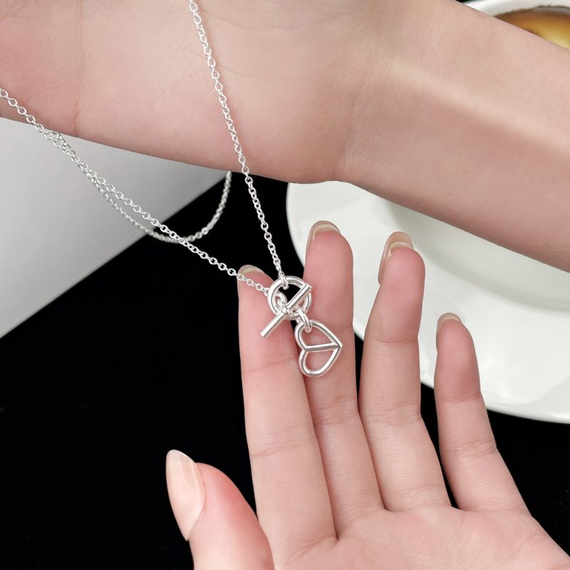 Silver Heart & Pig Nose Pendant Necklace