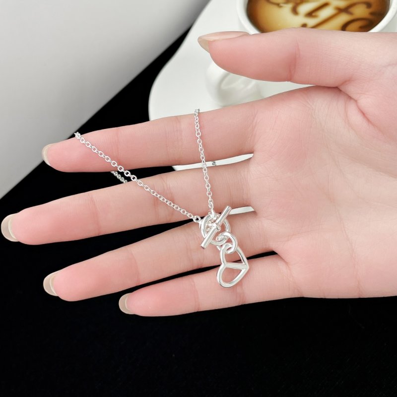 Silver Heart & Pig Nose Pendant Necklace view
