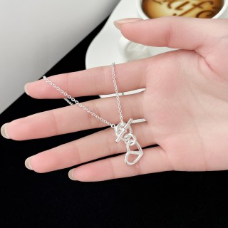Silver Heart & Pig Nose Pendant Necklace view 2