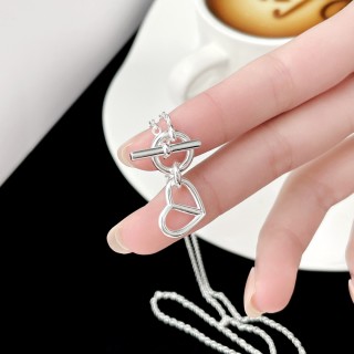Silver Heart & Pig Nose Pendant Necklace view 3