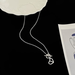 Silver Heart & Pig Nose Pendant Necklace view 5