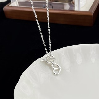 Silver Heart & Pig Nose Pendant Necklace view 6