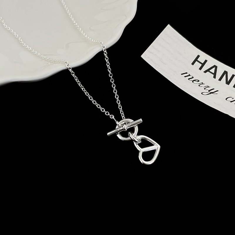 Silver Heart & Pig Nose Pendant Necklace view