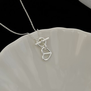 Silver Heart & Pig Nose Pendant Necklace view 8