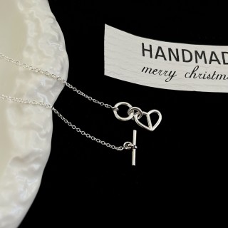 Silver Heart & Pig Nose Pendant Necklace view 9