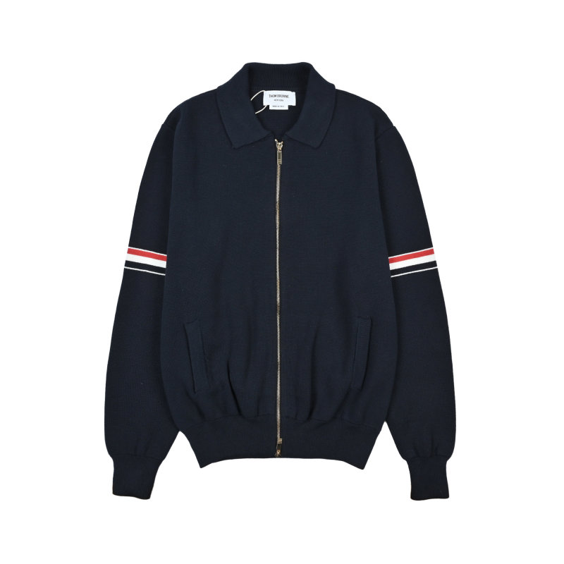Black Zip-Up Jacket with Striped Sleeves view