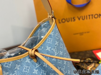 Louis Vuitton Carryall Shoulder Bag Denim Blue view 4