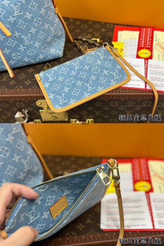 Louis Vuitton Carryall Shoulder Bag Denim Blue view 8