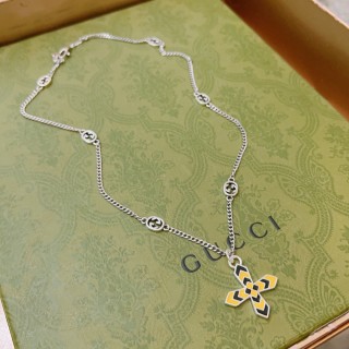 Gucci Double G Anger Forest Cross Pendant Chain Necklace Silver