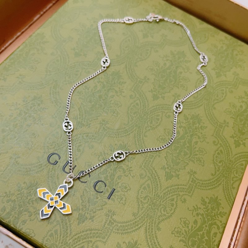 Gucci Double G Anger Forest Cross Pendant Chain Necklace Silver view