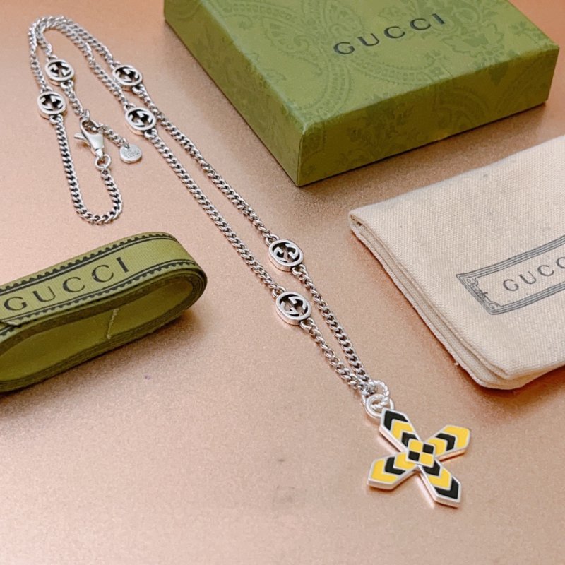 Gucci Double G Anger Forest Cross Pendant Chain Necklace Silver view