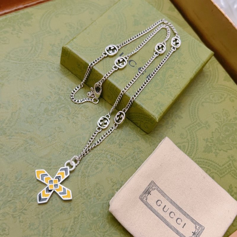 Gucci Double G Anger Forest Cross Pendant Chain Necklace Silver view