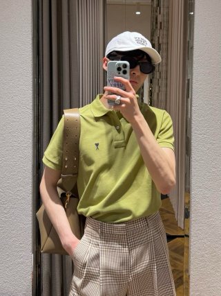 Ami Paris Heart Logo Polo Shirt – Sage Green view 2
