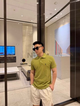 Ami Paris Heart Logo Polo Shirt – Sage Green view 3