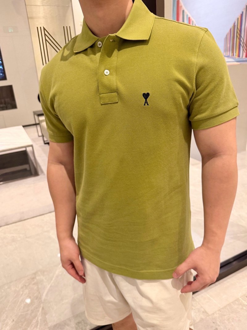 Ami Paris Heart Logo Polo Shirt – Sage Green view