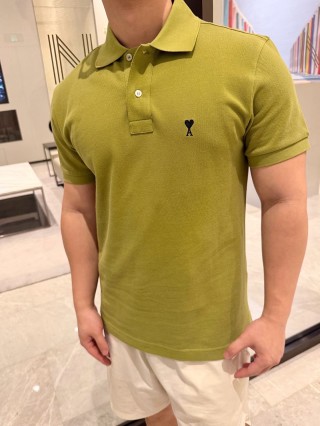 Ami Paris Heart Logo Polo Shirt – Sage Green view 5