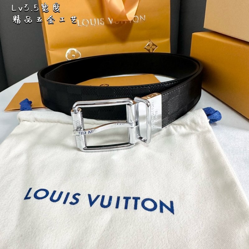 Louis Vuitton Black Leather Belt with Silver Buckle