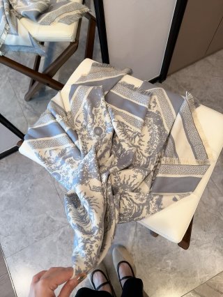 Dior 4 Saisons Printemps Soleil Square Scarf - Blue/Cream view 3
