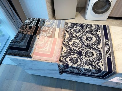 Dior 4 Saisons Printemps Soleil Square Scarf - Blue/Cream view 9