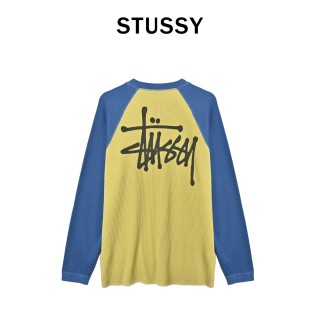 Stussy Waffle Enzyme Wash Raglan Long Sleeve Tee Yellow Blue view 2
