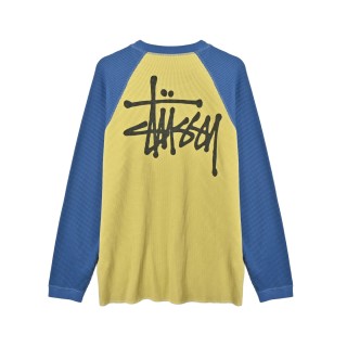 Stussy Waffle Enzyme Wash Raglan Long Sleeve Tee Yellow Blue view 4